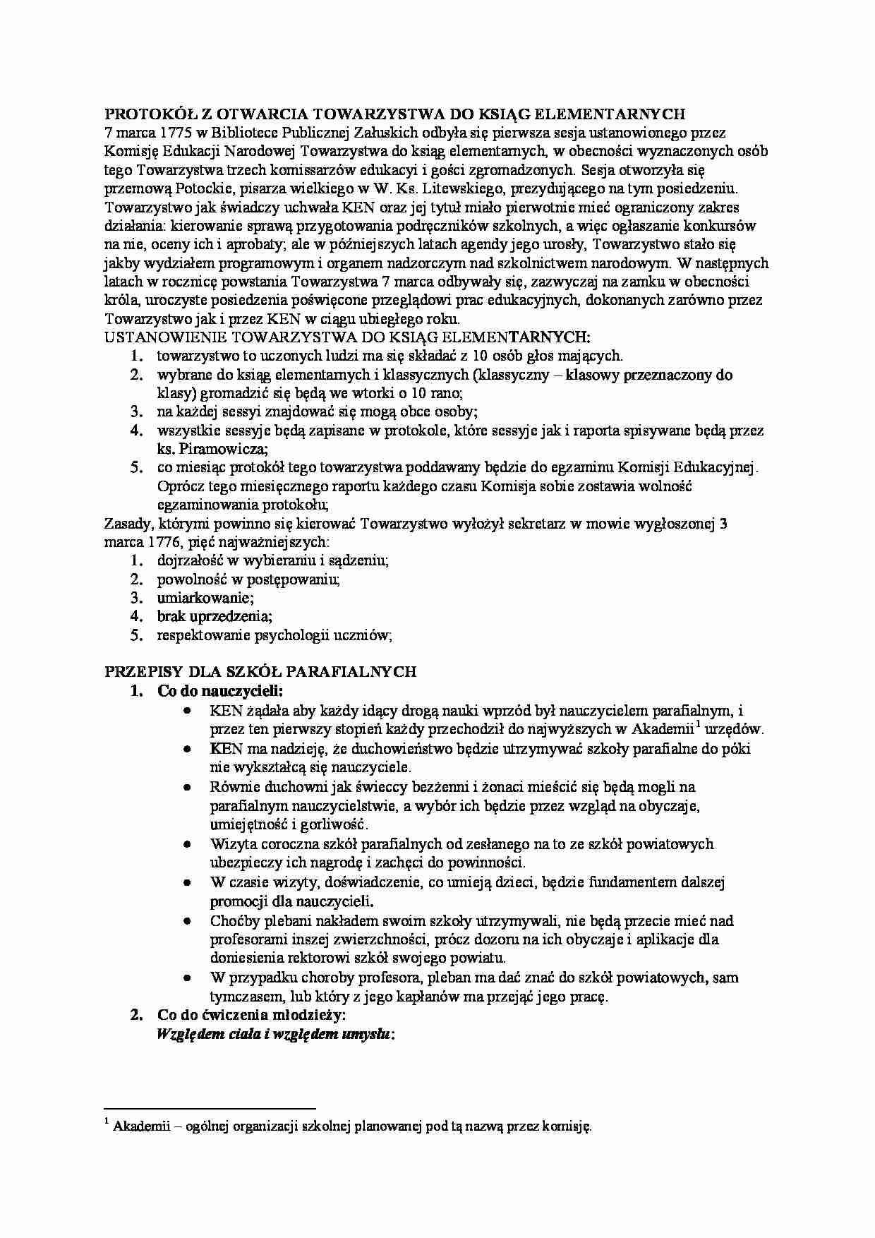 Protokół z otwarcia Towarzystwa do ksiąg elementarnych - strona 1