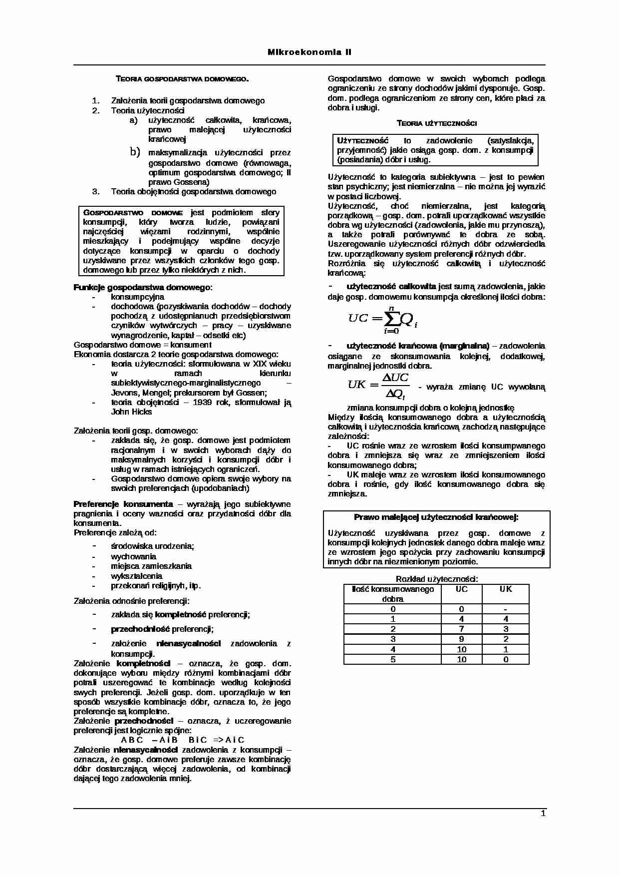 Mikroekonomia - wykłady, semestr II - strona 1