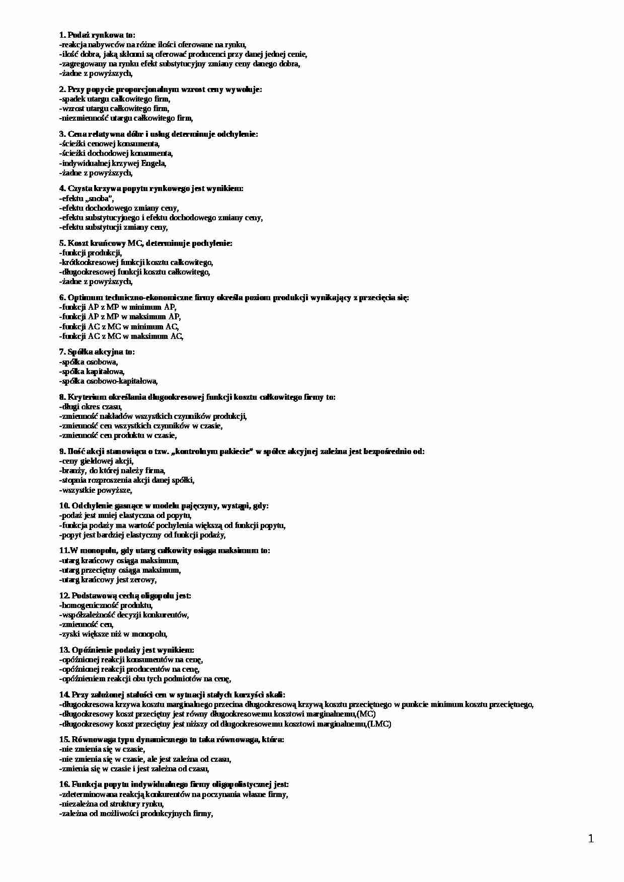 Testy z mikroekonomii - strona 1