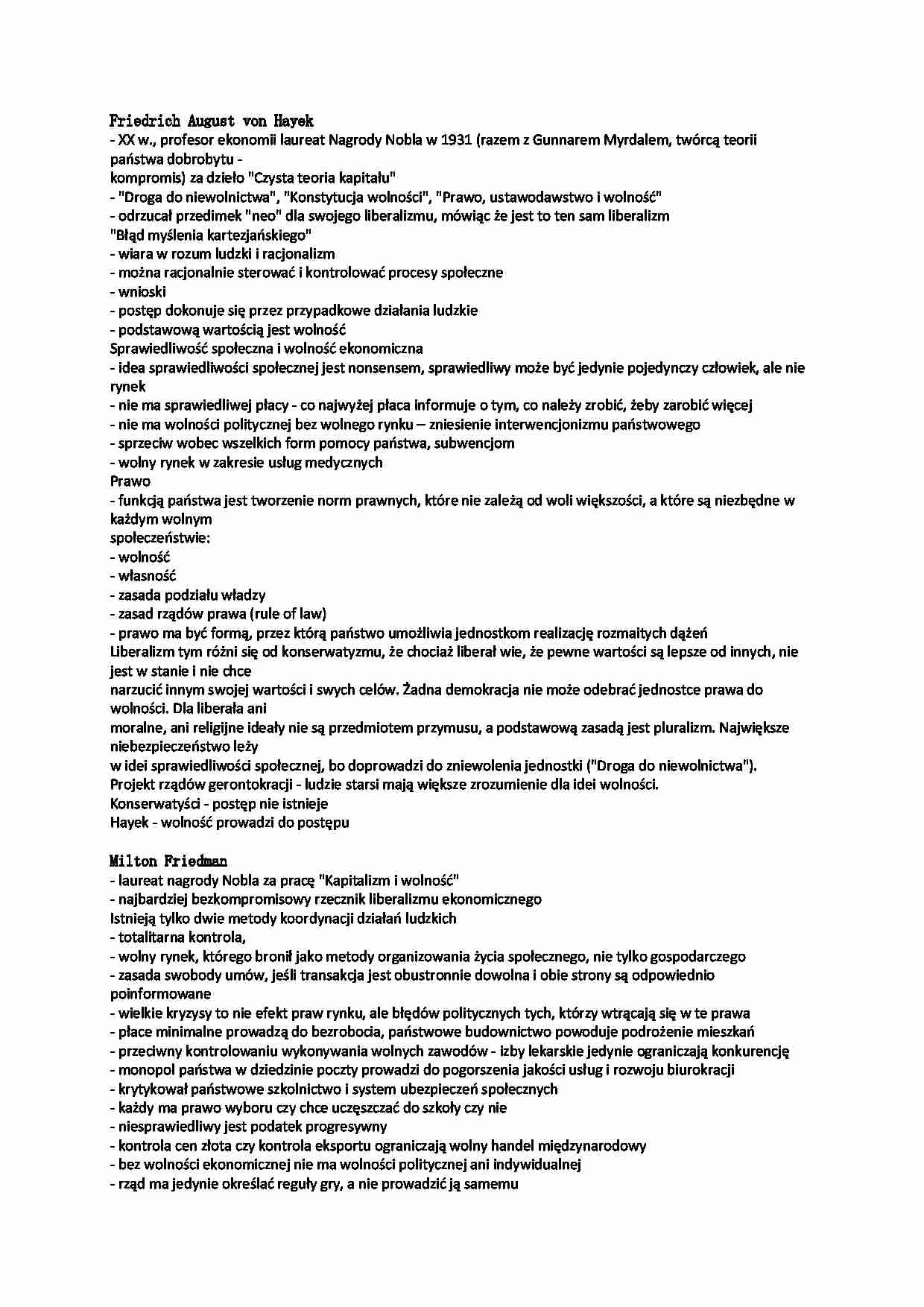 Friedrich August von Hayek i Milton Friedman - strona 1