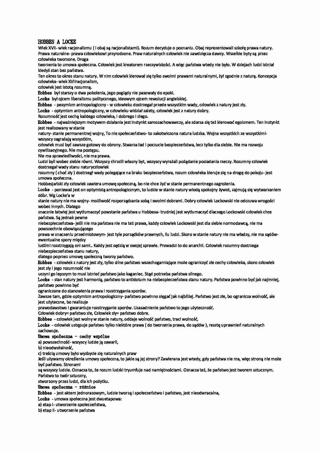 HOBBES a LOCKE - strona 1