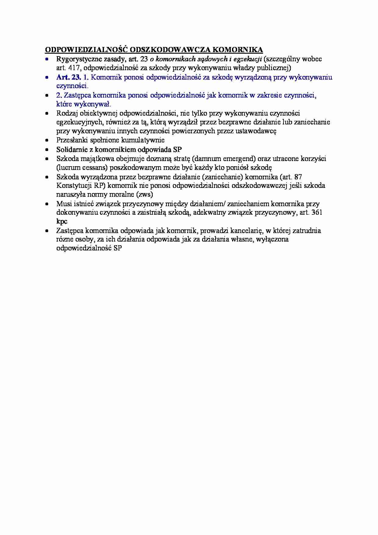 Odpowiedzialność odszkodowawcza komornika - strona 1