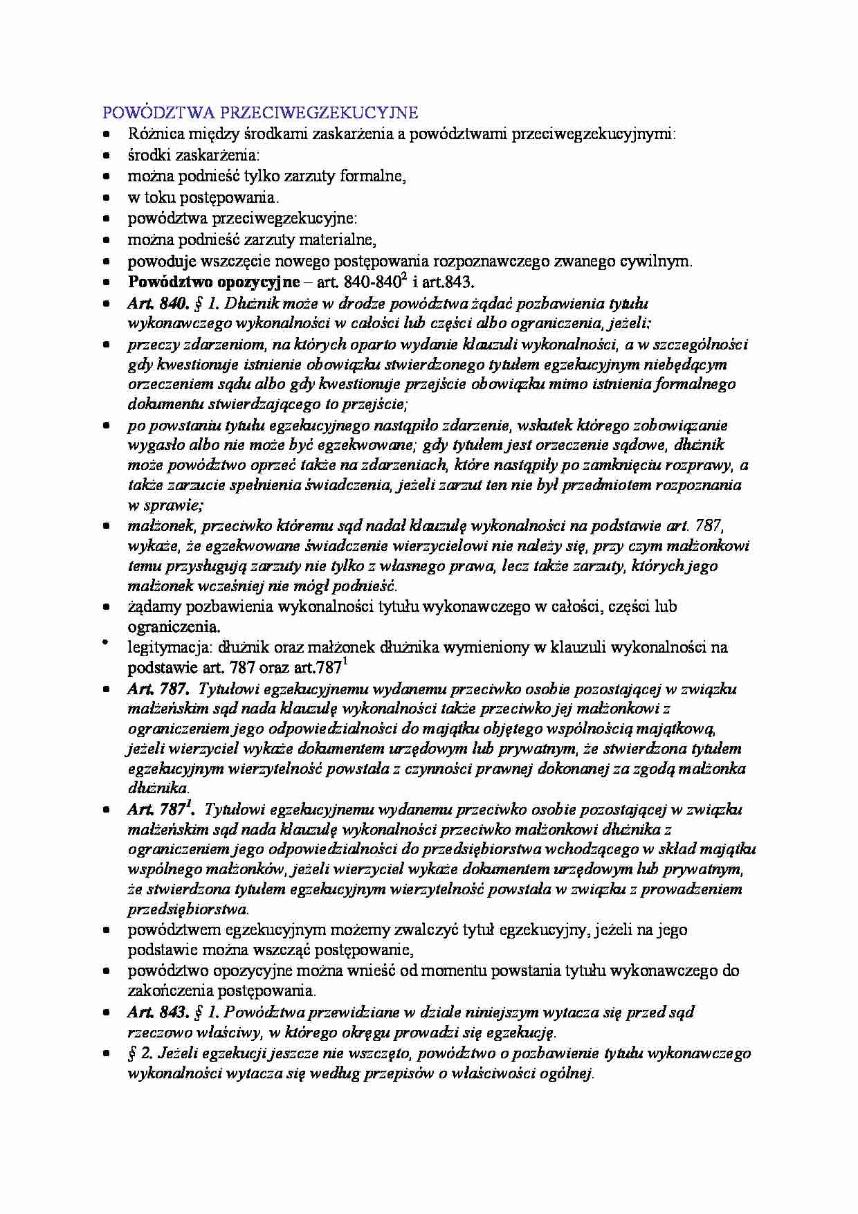 Powództwa przciwegzekucyjne. - strona 1