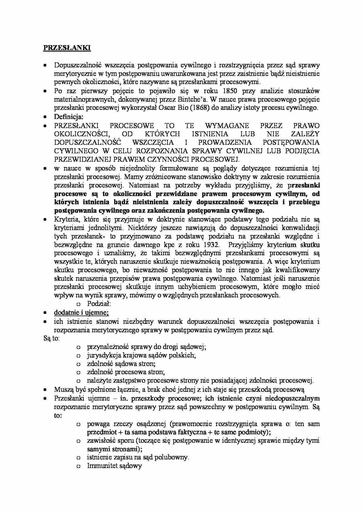 Przesłanki postępowania cywilnego. - strona 1