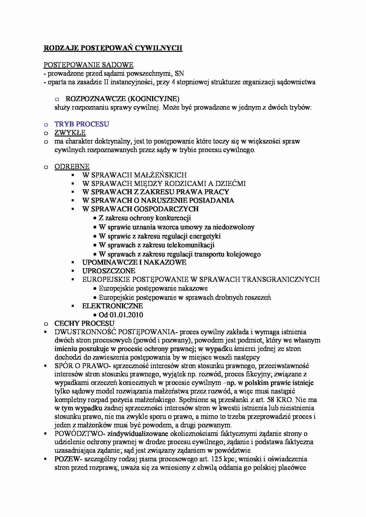 Rodzaje postępowań cywilnych. - strona 1