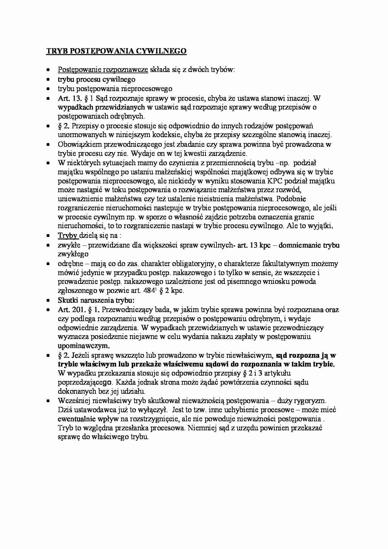 Tryb postępowania cywilnego. - strona 1