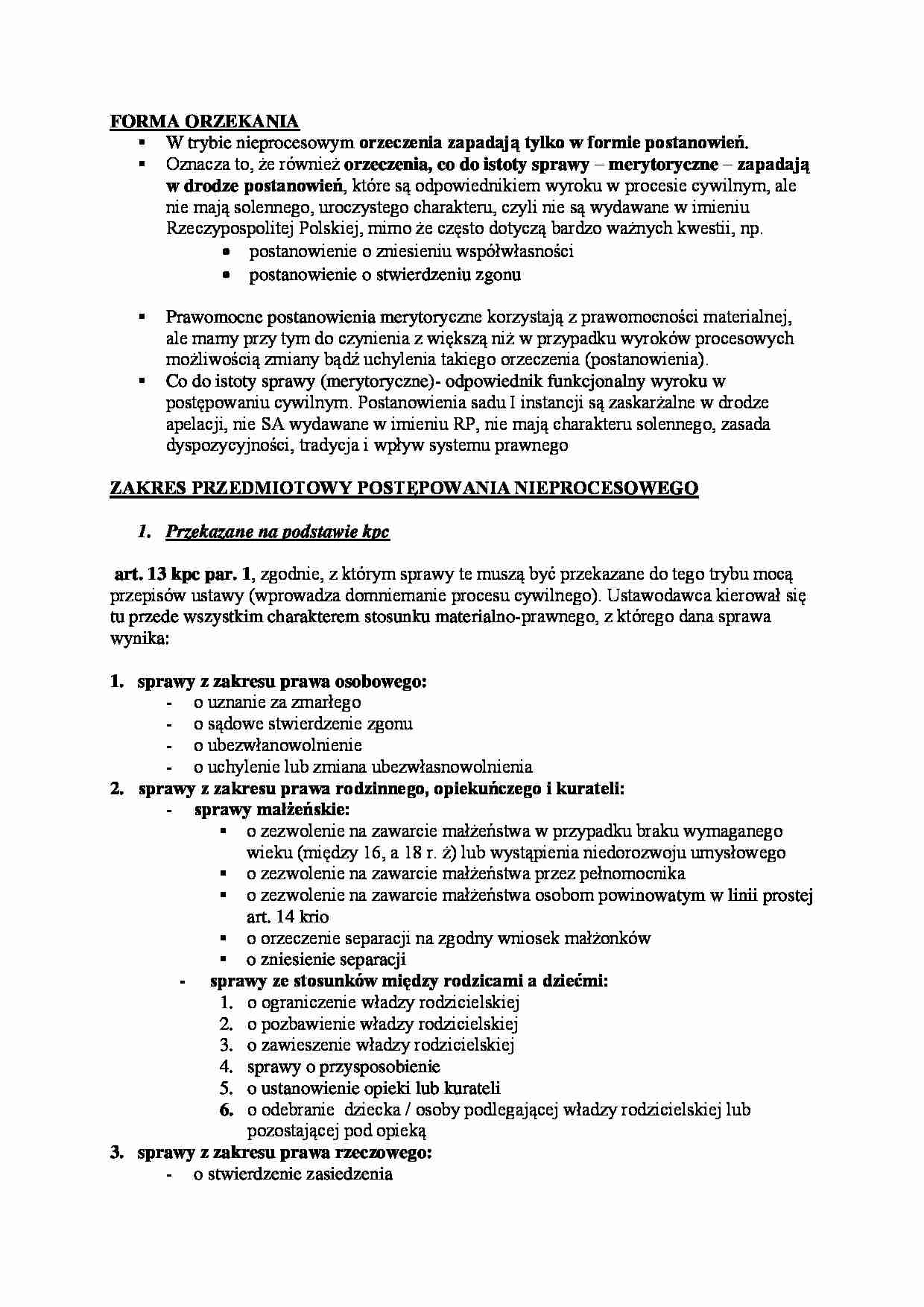 Zakres przedmiotowy postępowania nieprocesowego. - strona 1