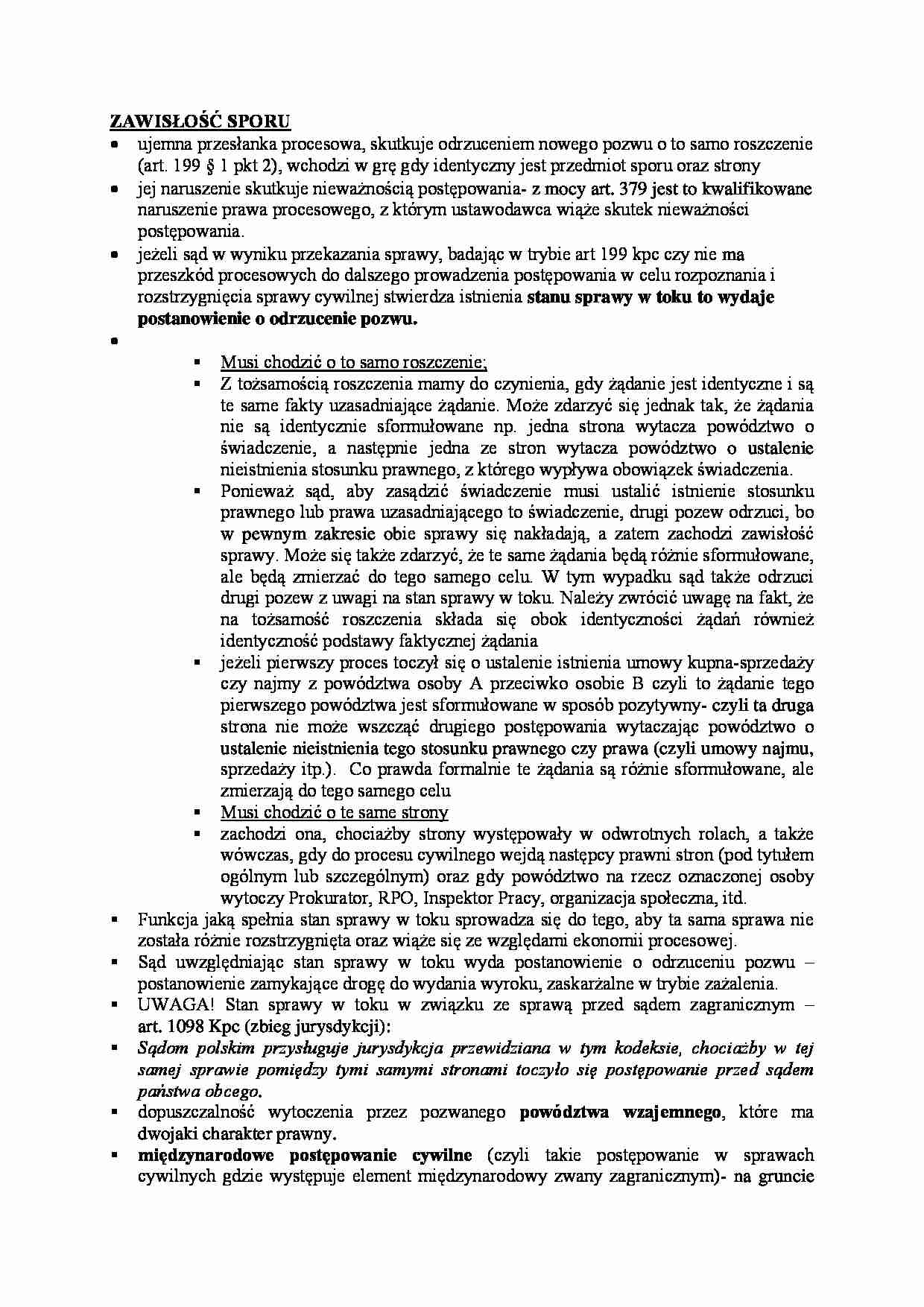 Zawisłość sporu - omówienie. - strona 1