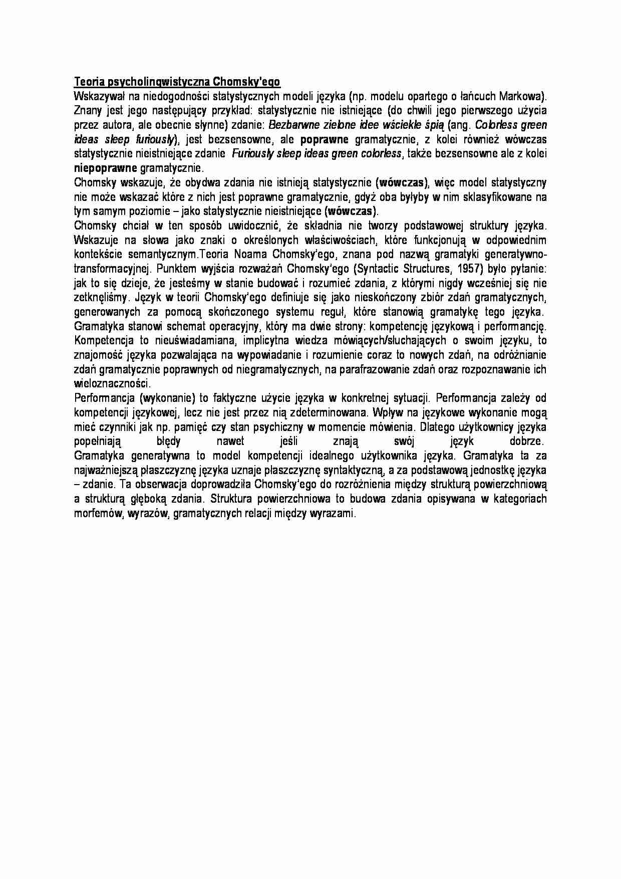 Teoria psycholingwistyczna Chomsky'ego - strona 1