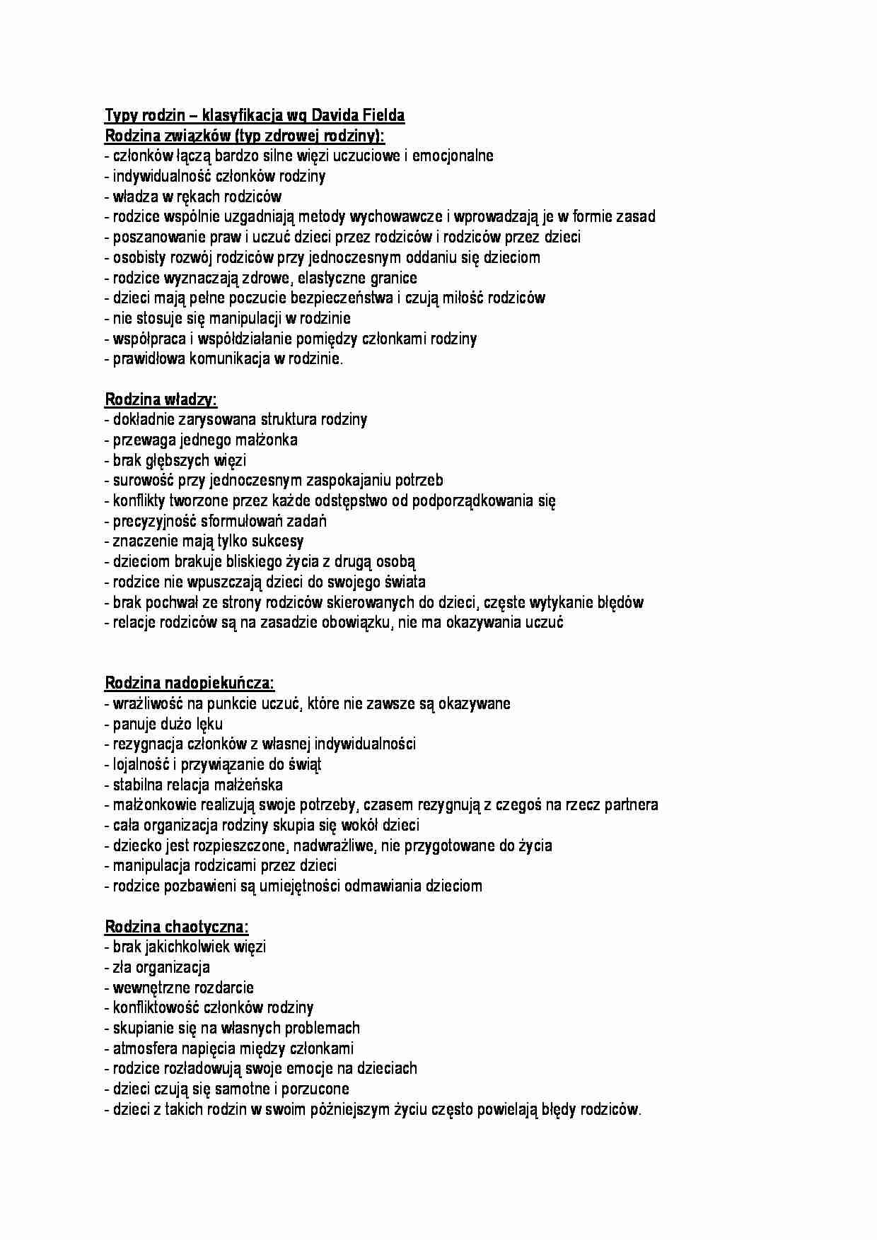 Typy rodzin - klasyfikacja wg Davida Fielda - strona 1