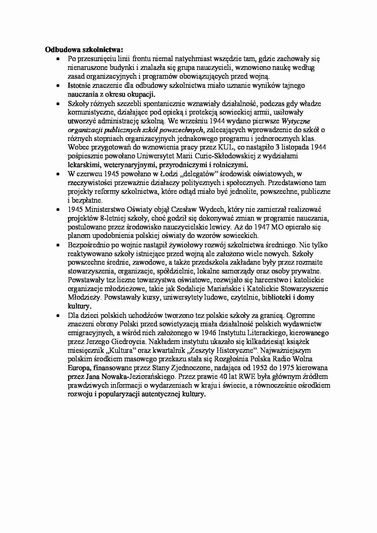 Oświata powojenna - odbudowa szkolnictwa. - strona 1