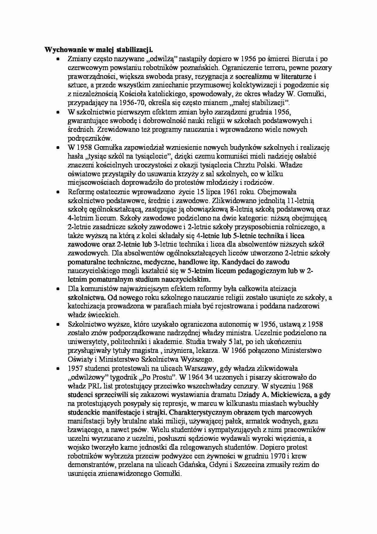 Oświata powojenna- wychowanie w małej stabilizacji - strona 1