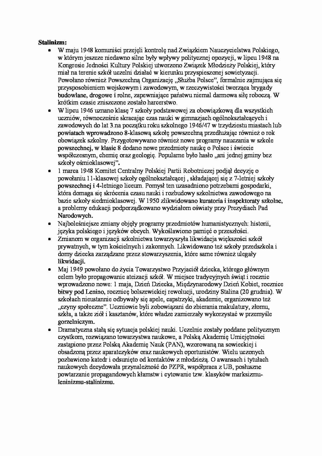 Oświata powojenna - stalinizm - strona 1