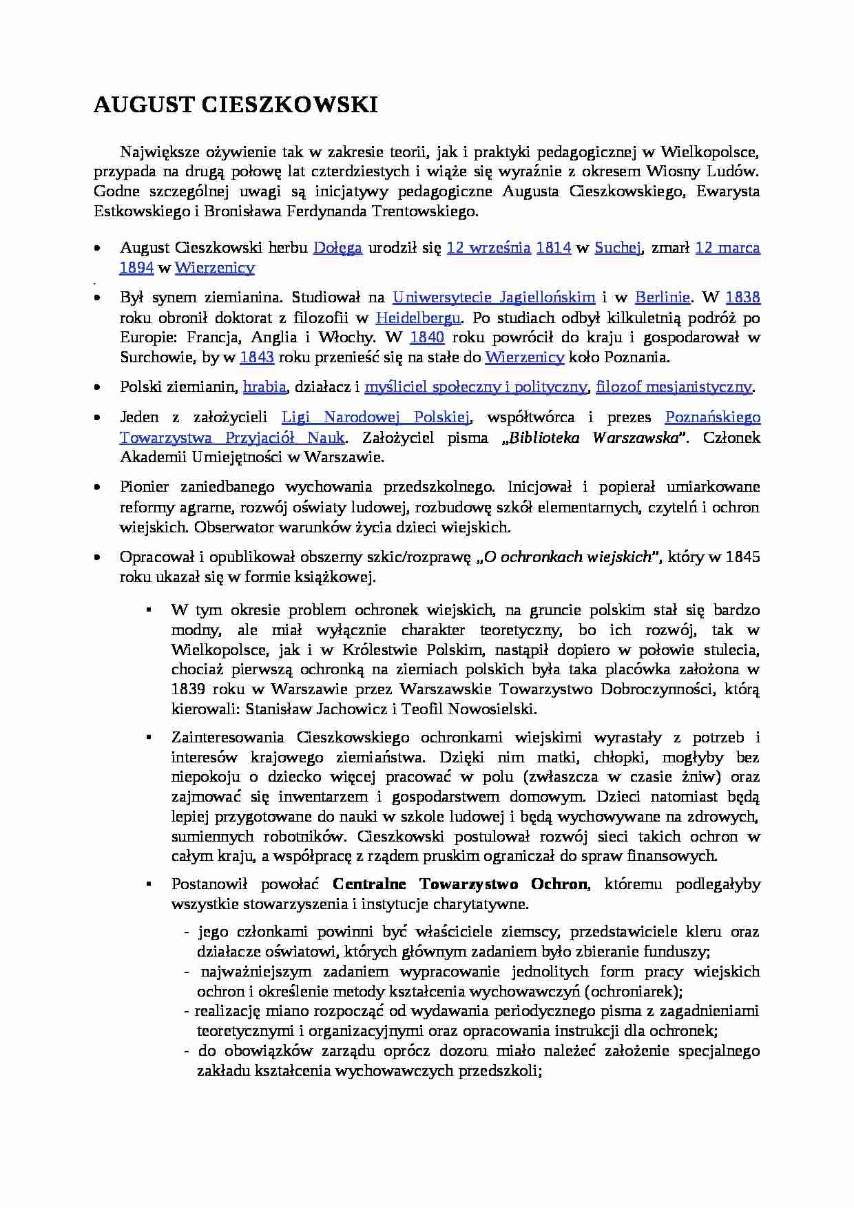 August Cieszkowski - referat. - strona 1