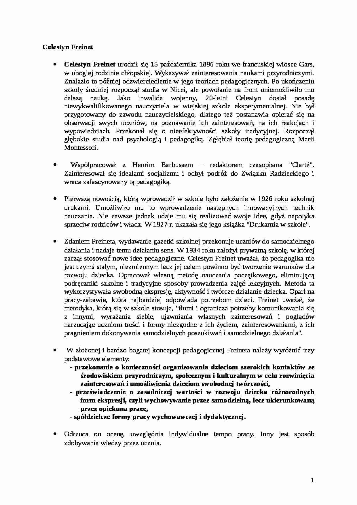 Celestyn Freinet - referat - strona 1