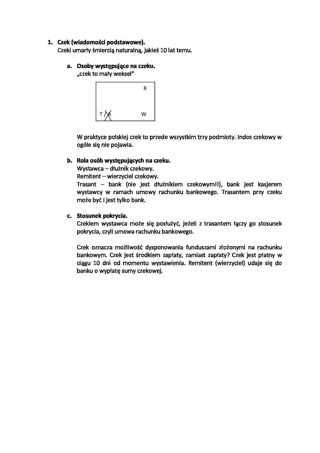 Czek (wiadomości podstawowe). - strona 1