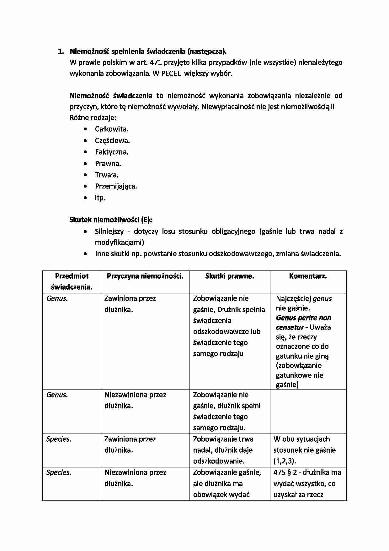 Niemożność spełnienia świadczenia - strona 1