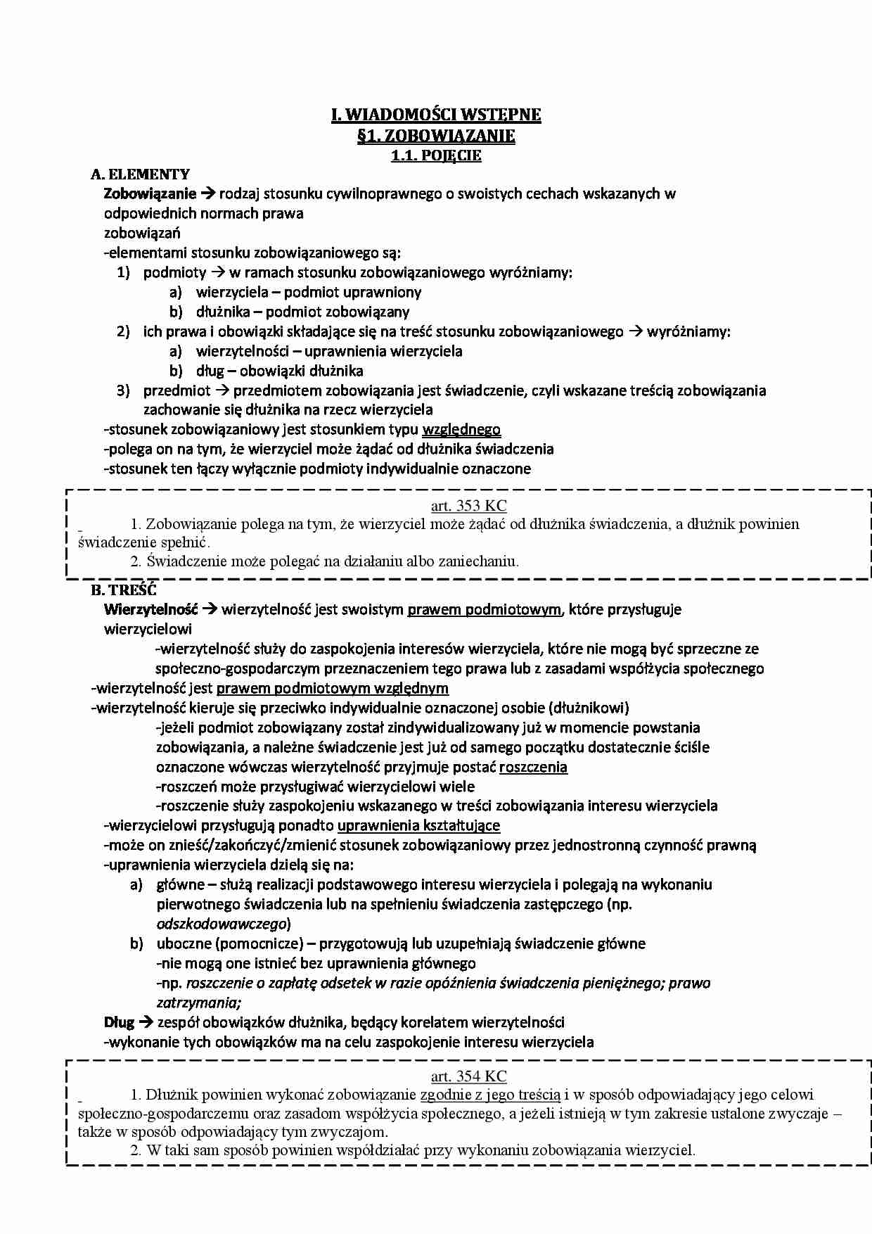 Zobowiązanie, świadczenie - wykład - strona 1