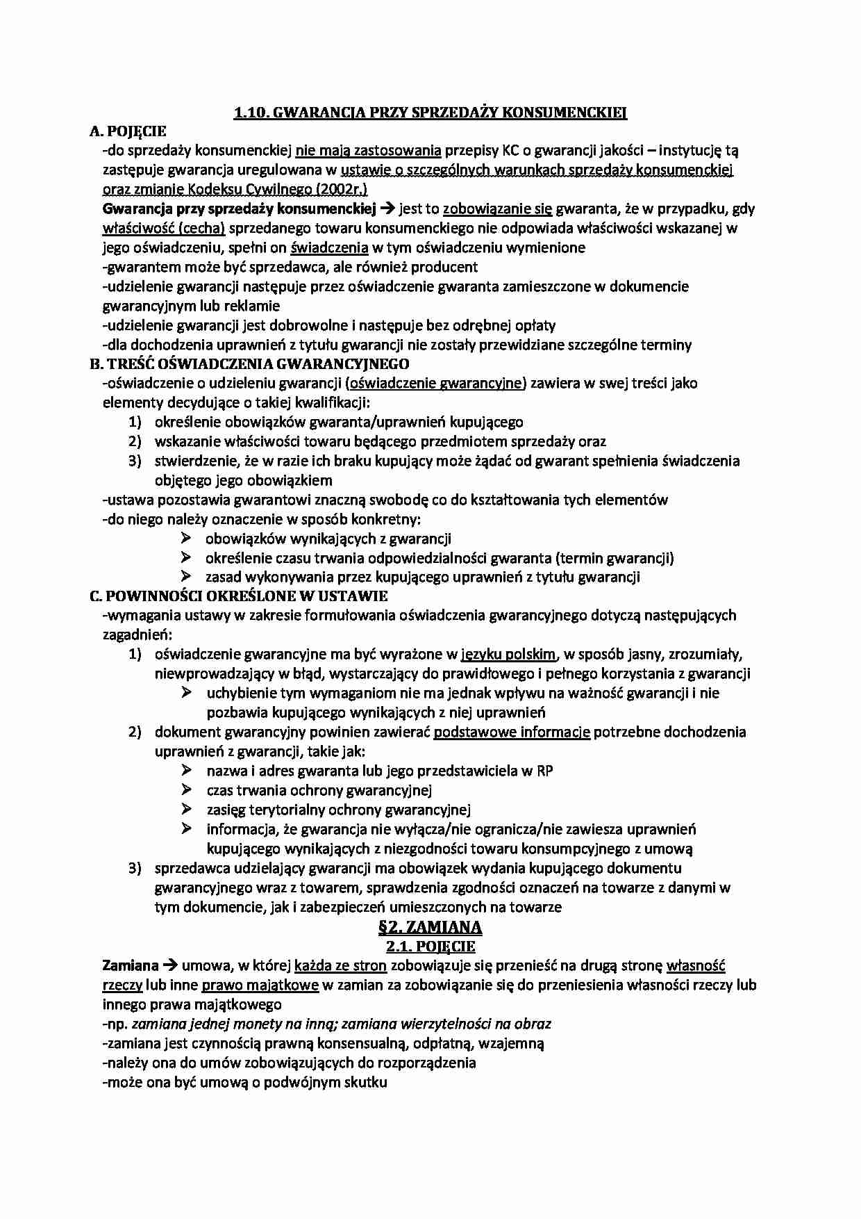 Zamiana jako rodzaj umowy - wykład - strona 1