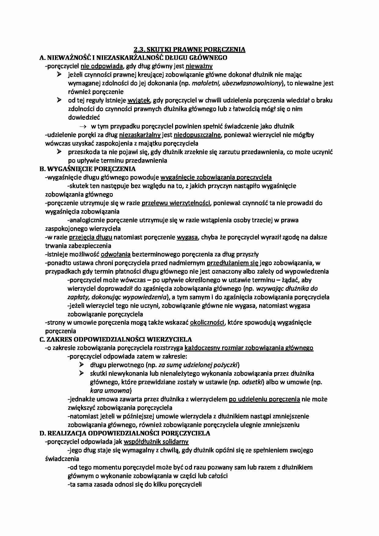 Skutki prawne poręczenia - wykład - strona 1