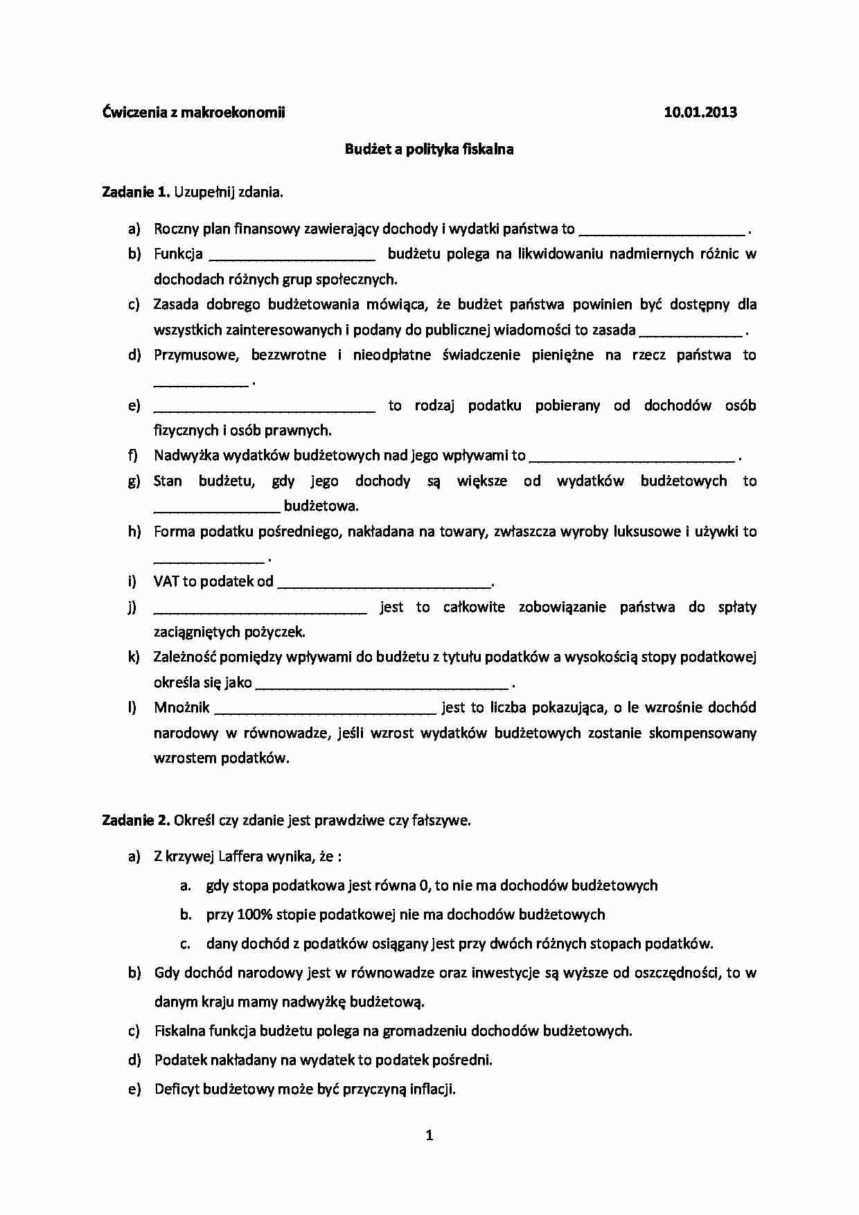 Ćwiczenia z makroekonomii       - strona 1