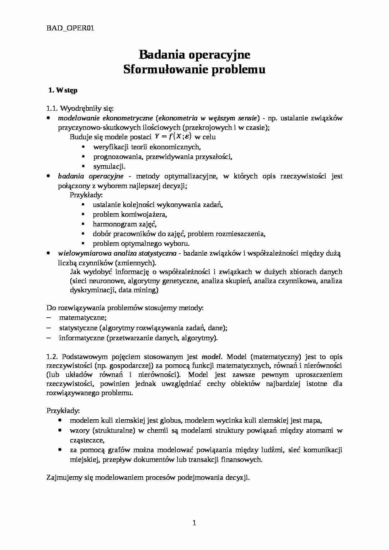Badania operacyjne - modelowanie ekonometryczne - strona 1
