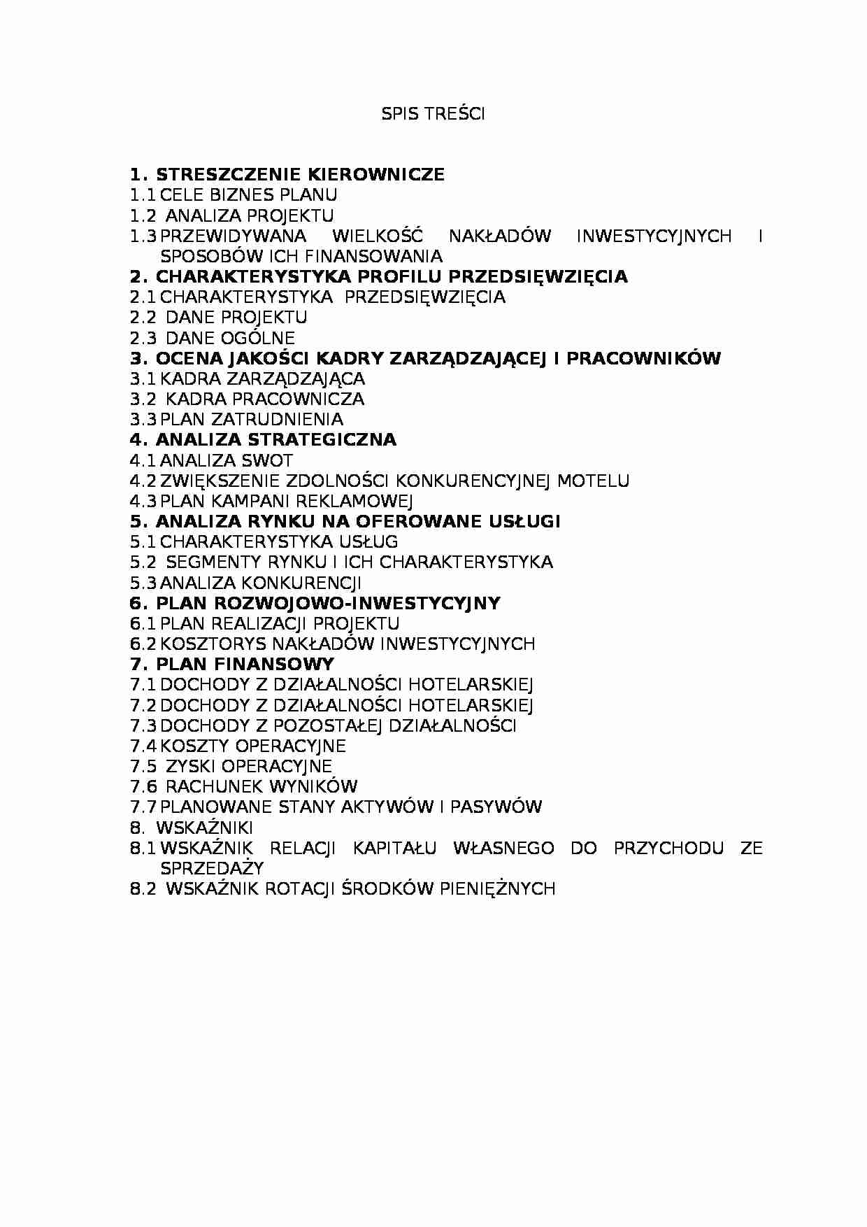 Biznes plan - Motel - prezentacja przedsiębiorstwa - strona 1