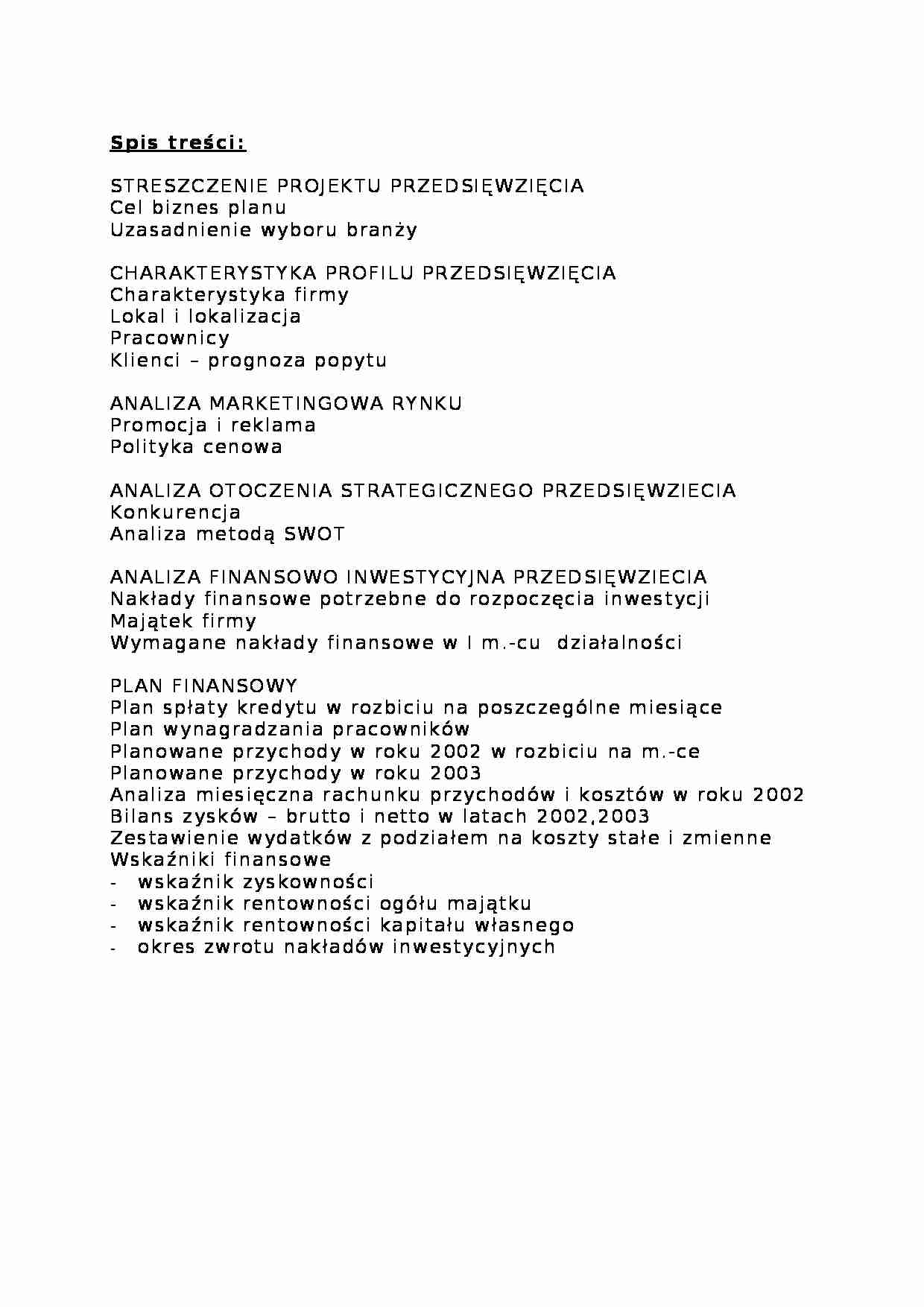 Biznes plan - spółka cywilna - analiza otoczenia - strona 1