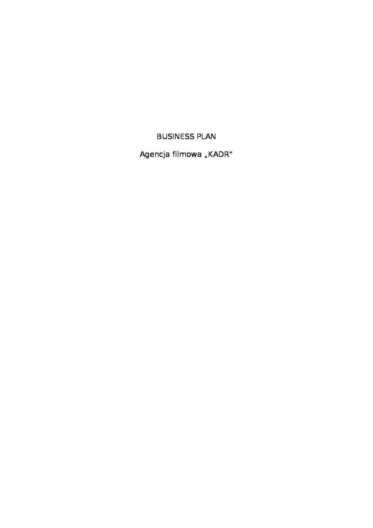 Biznes plan agencji - strona 1