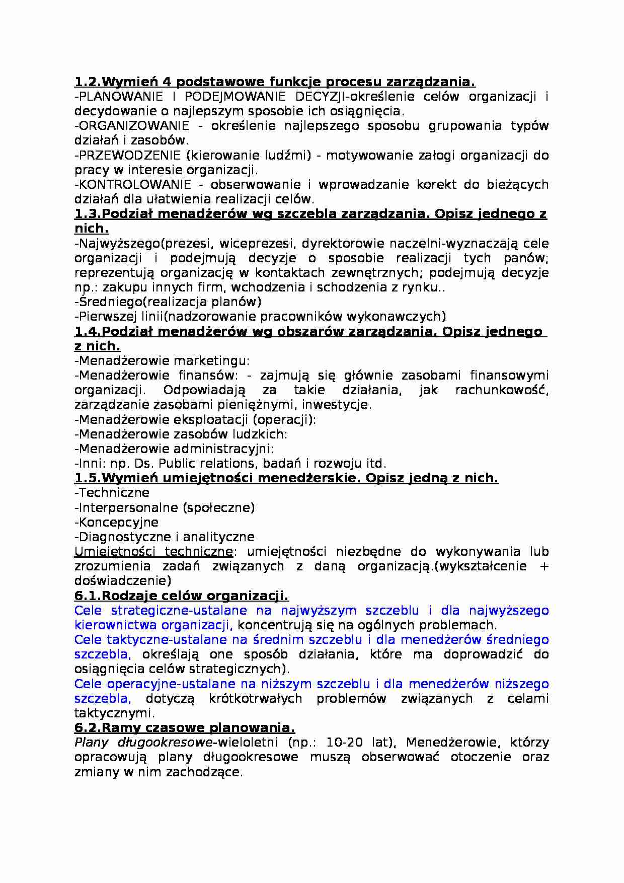 Zarządzanie -  pytania i odpowiedzi - strona 1