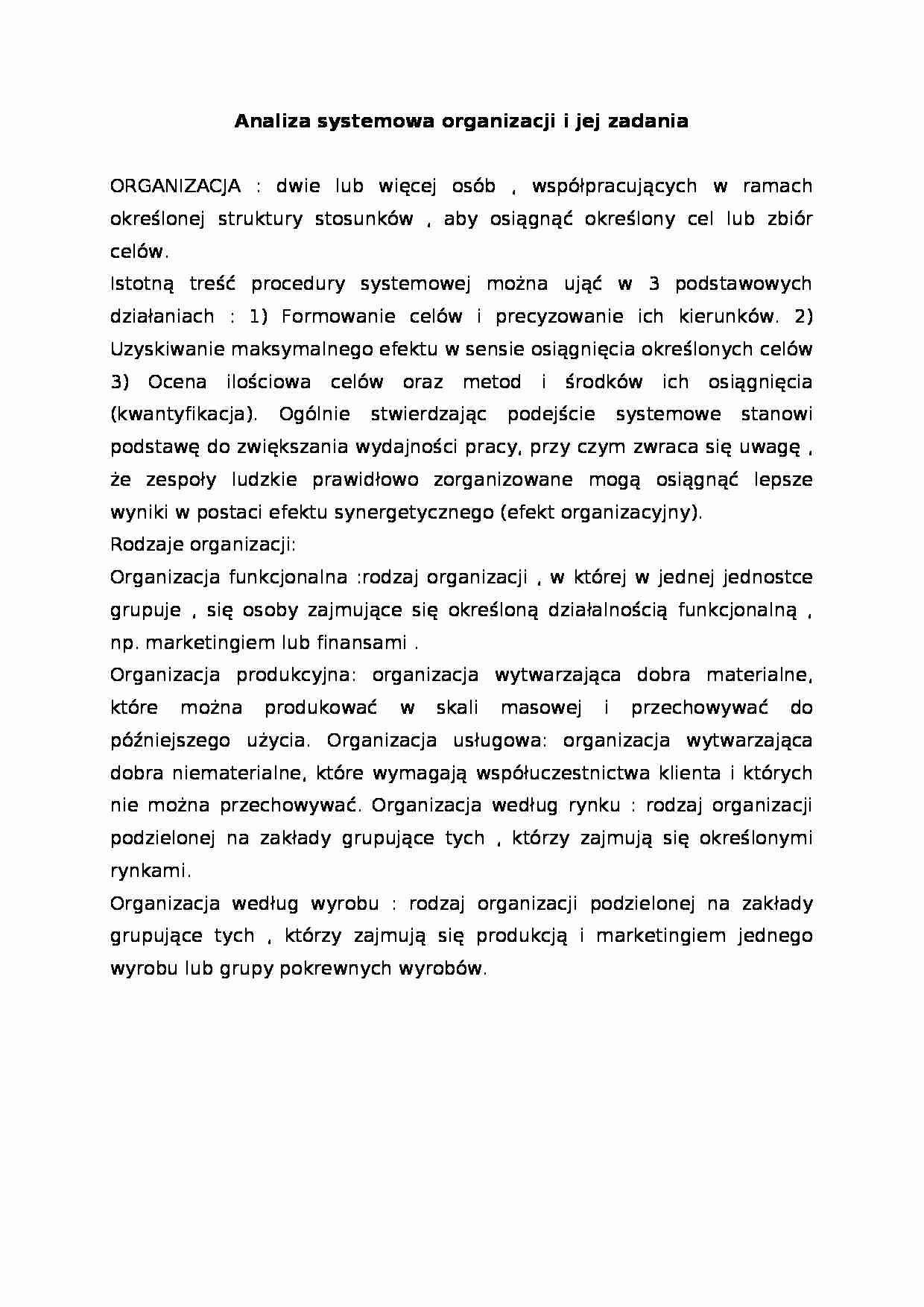 Analiza systemowa organizacji i jej zadania - strona 1