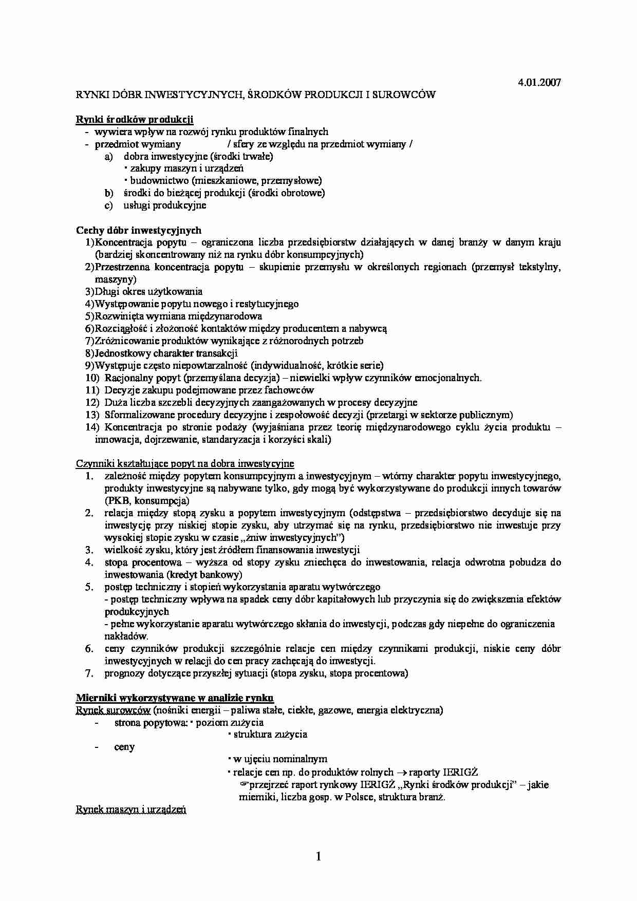Rynki dóbr inwestycyjnych - strona 1