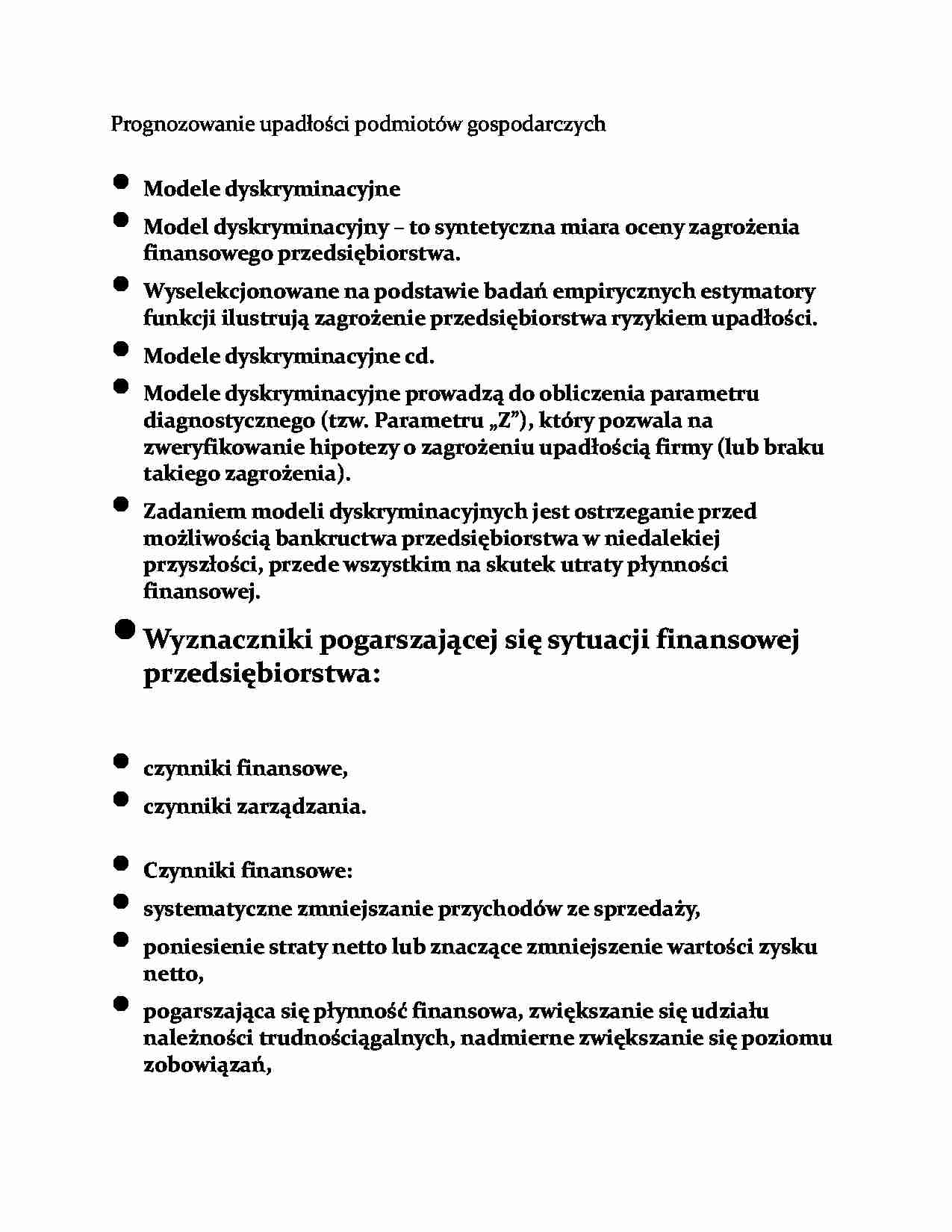  Prognozowanie upadłości podmiotów gospodarczych - strona 1