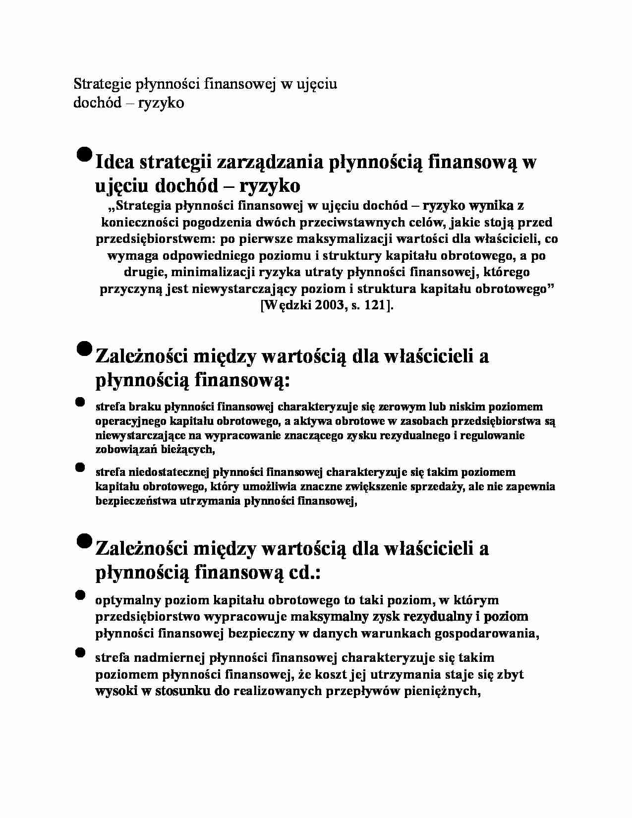 Strategie płynności finansowej w ujęciu dochód - ryzyko - strona 1
