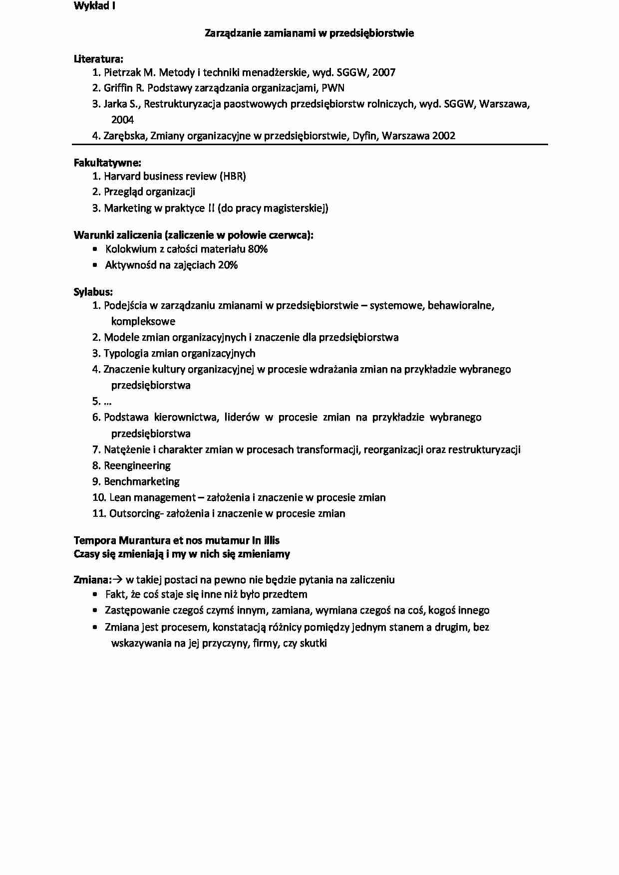 Zarządzanie zamianami w przedsiębiorstwie - strona 1