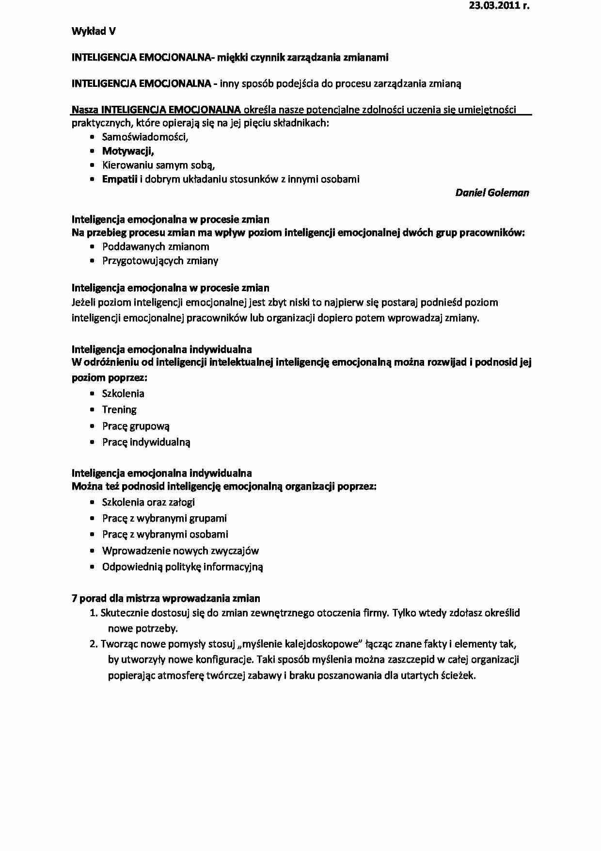 Zarządzanie zmianami-Wykład V - strona 1