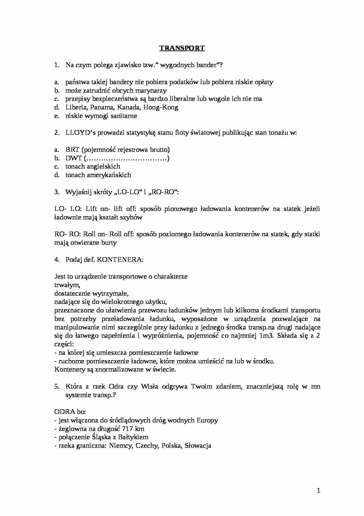 Transport - pytania egz. - strona 1