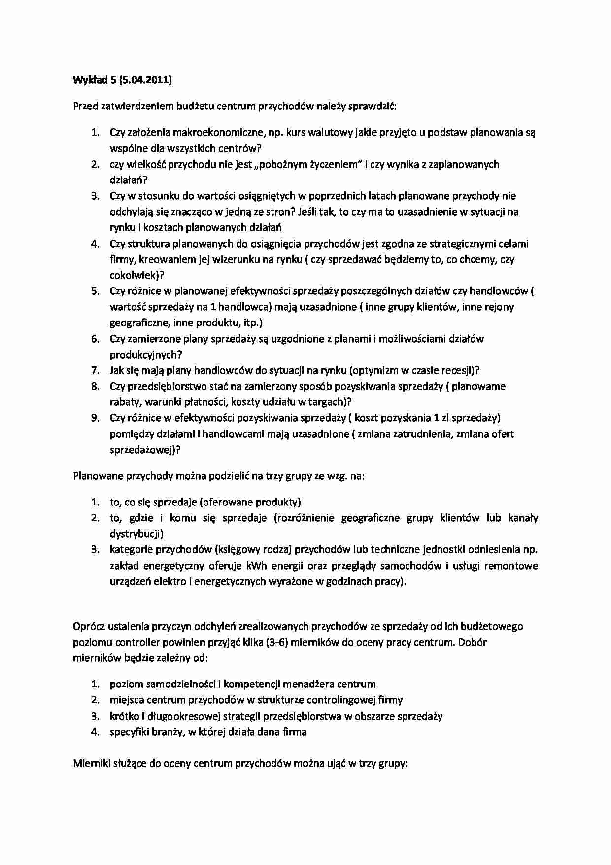 Rachunkowość zarządcza-Wykład  - strona 1