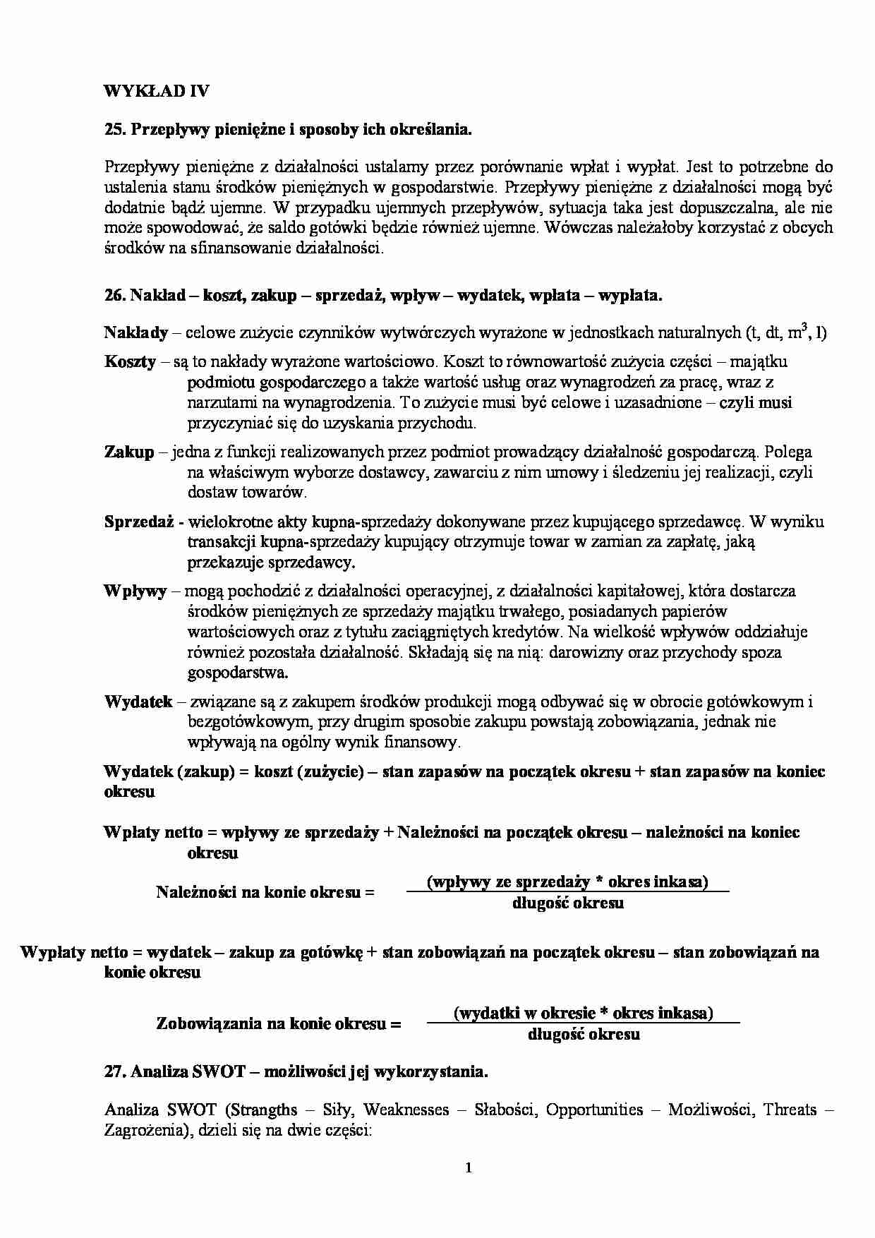 . Przepływy pieniężne i sposoby ich określania - strona 1