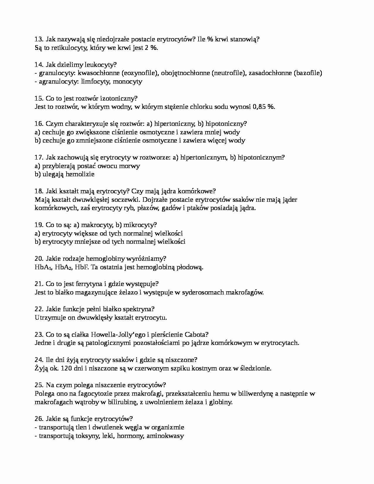 Erytrocyty - zagadnienia egzaminacyjne - strona 1