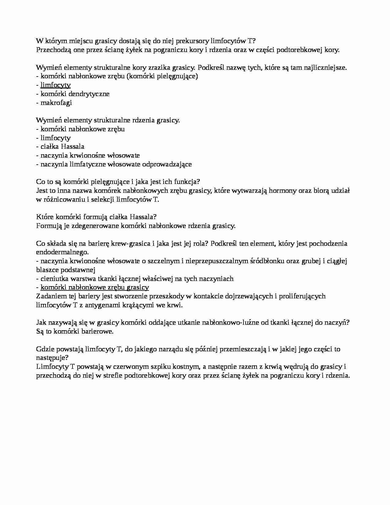 Elementy strukturalne rdzenia grasicy - strona 1