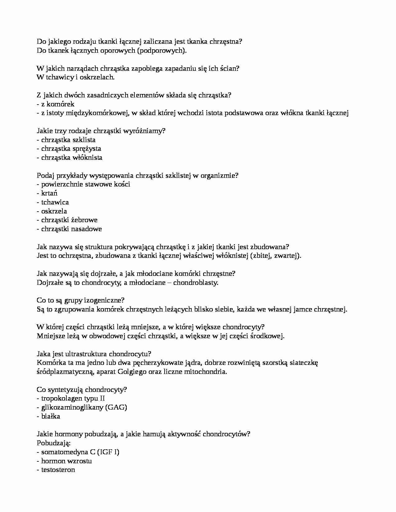 Tkanka chrzęstna - zagadnienia egzaminacyjne  - strona 1