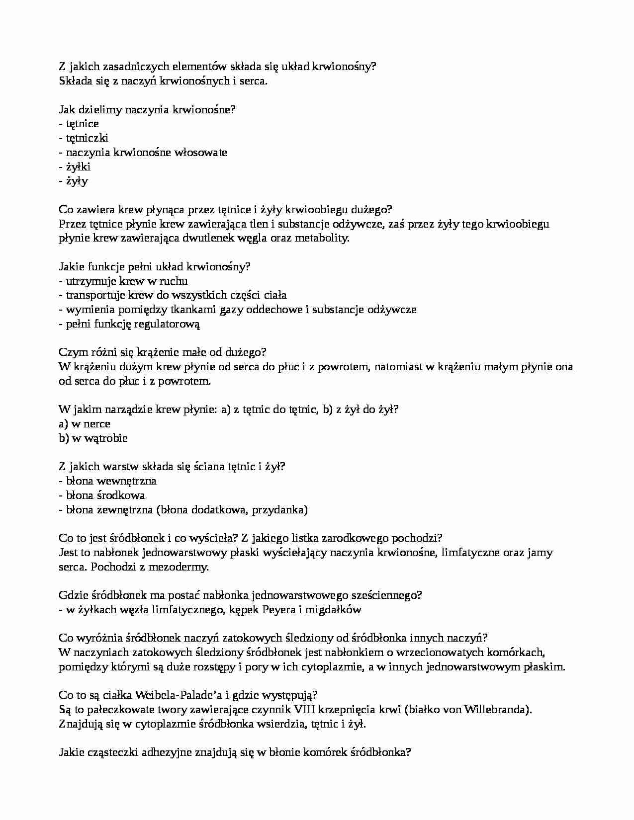 Układ krwionośny - opracowanie  - strona 1