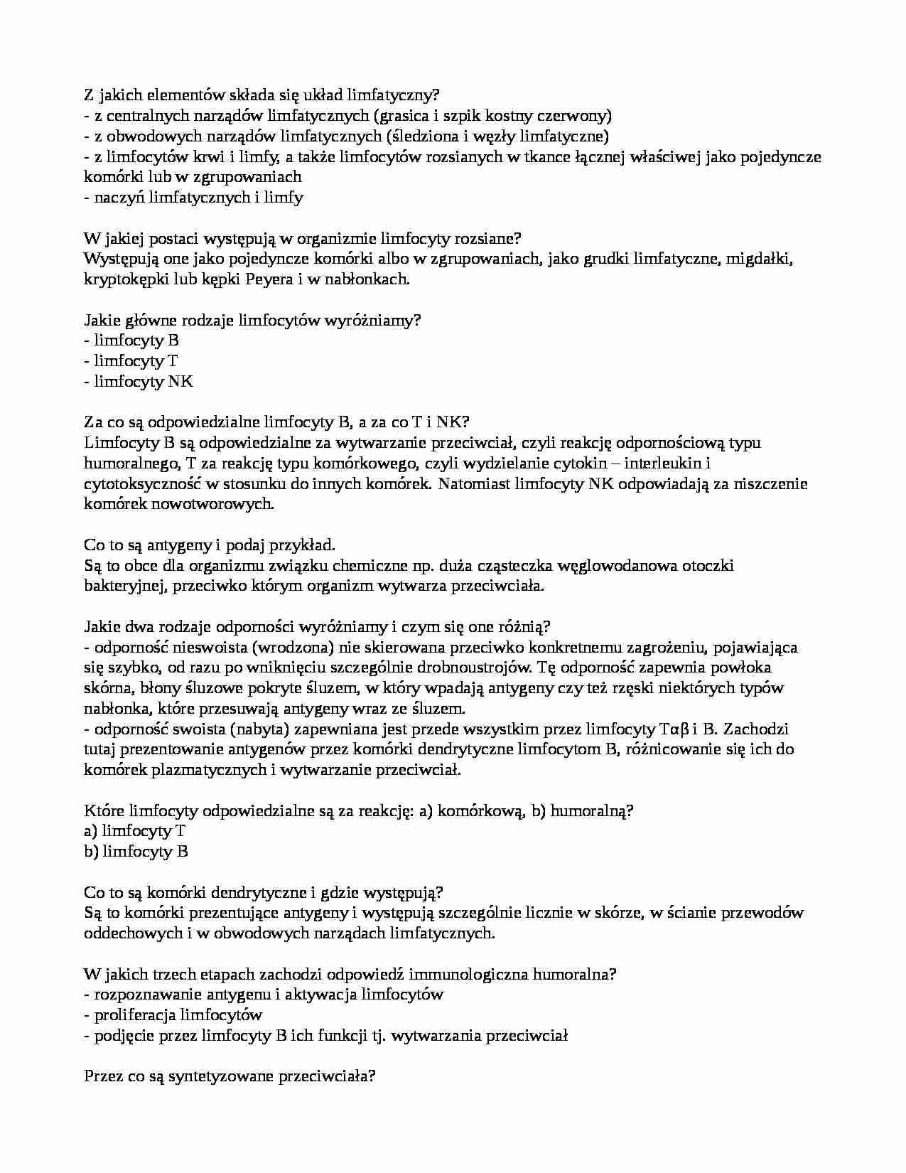 Układ limfatyczny - opracowanie  - strona 1