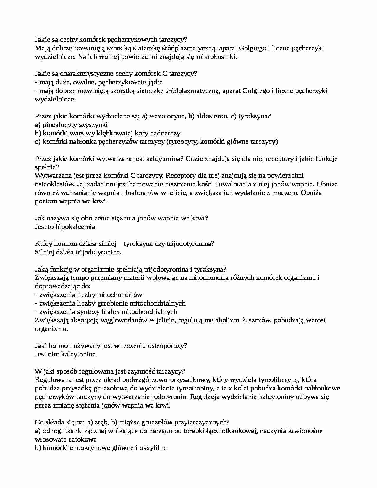 Hormony tarczycy - PYTANIA - strona 1