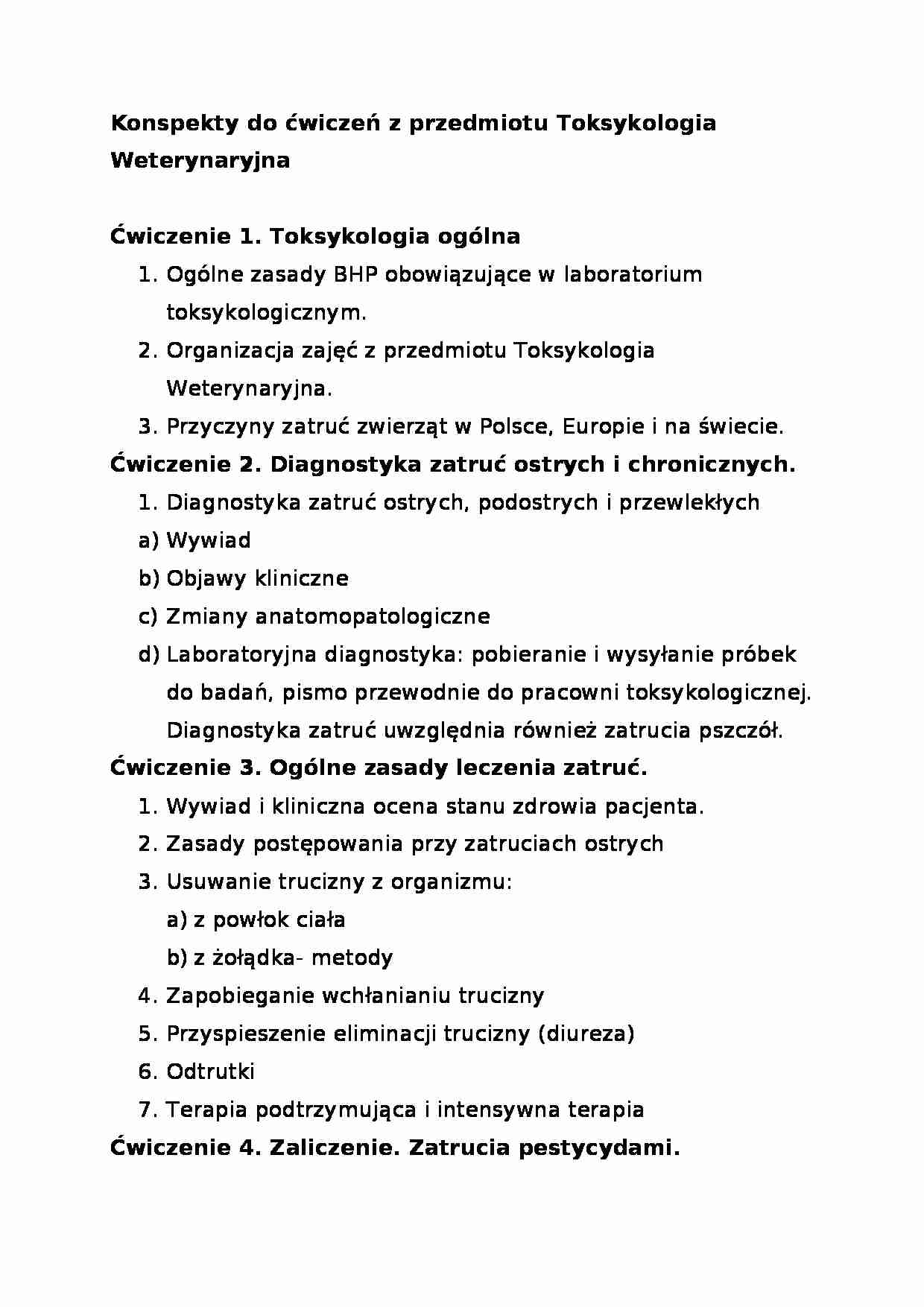Toksykologia weterynaryjna - notatki z ćwiczeń - strona 1