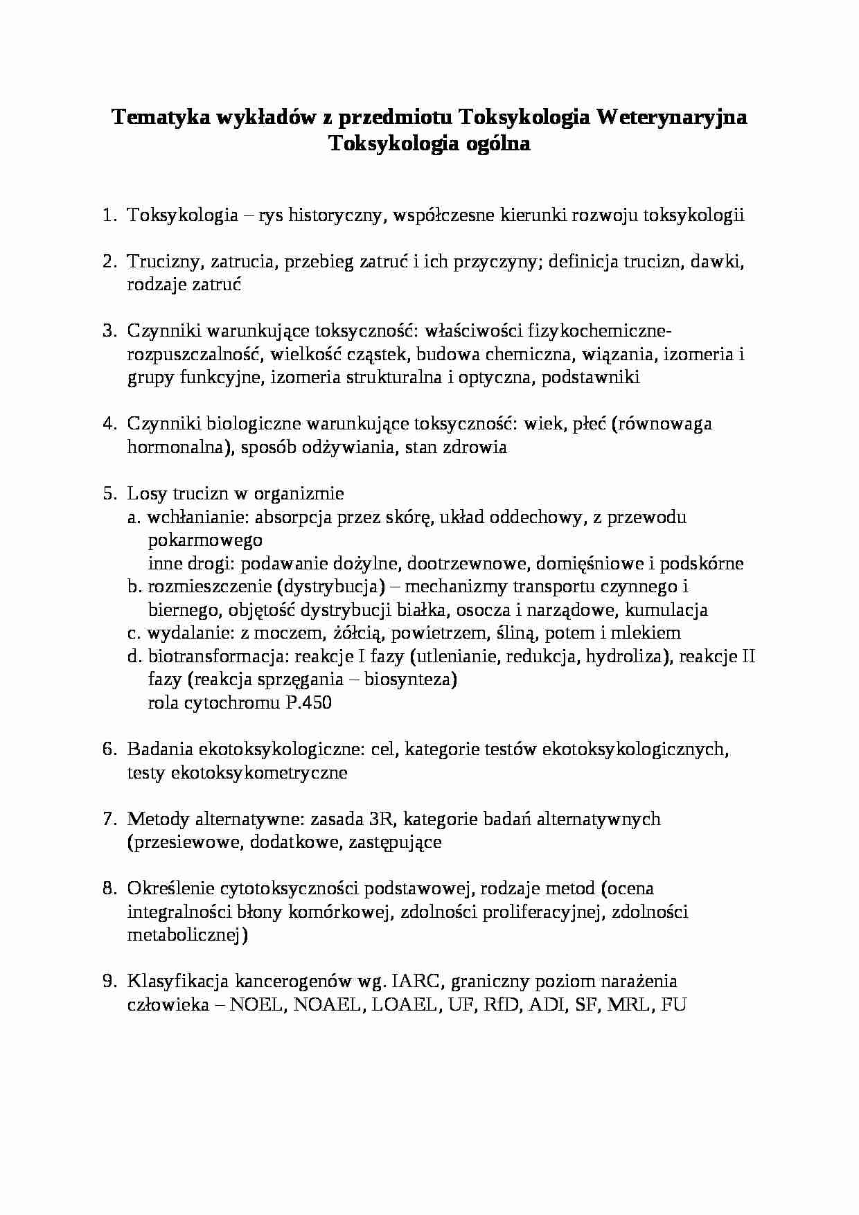 Toksykologia - zakres tematyczny - strona 1