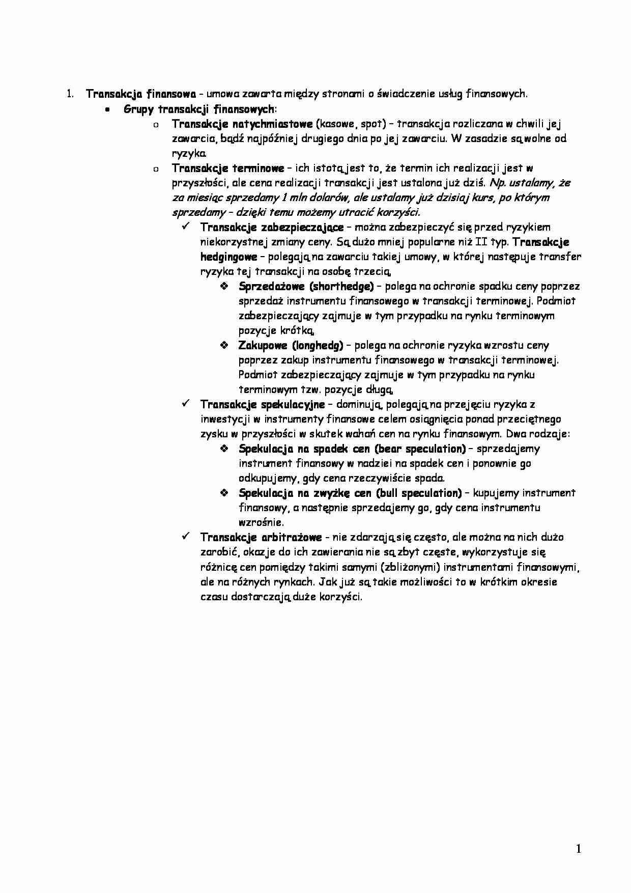 Transakcja finansowa - opracowanie - strona 1