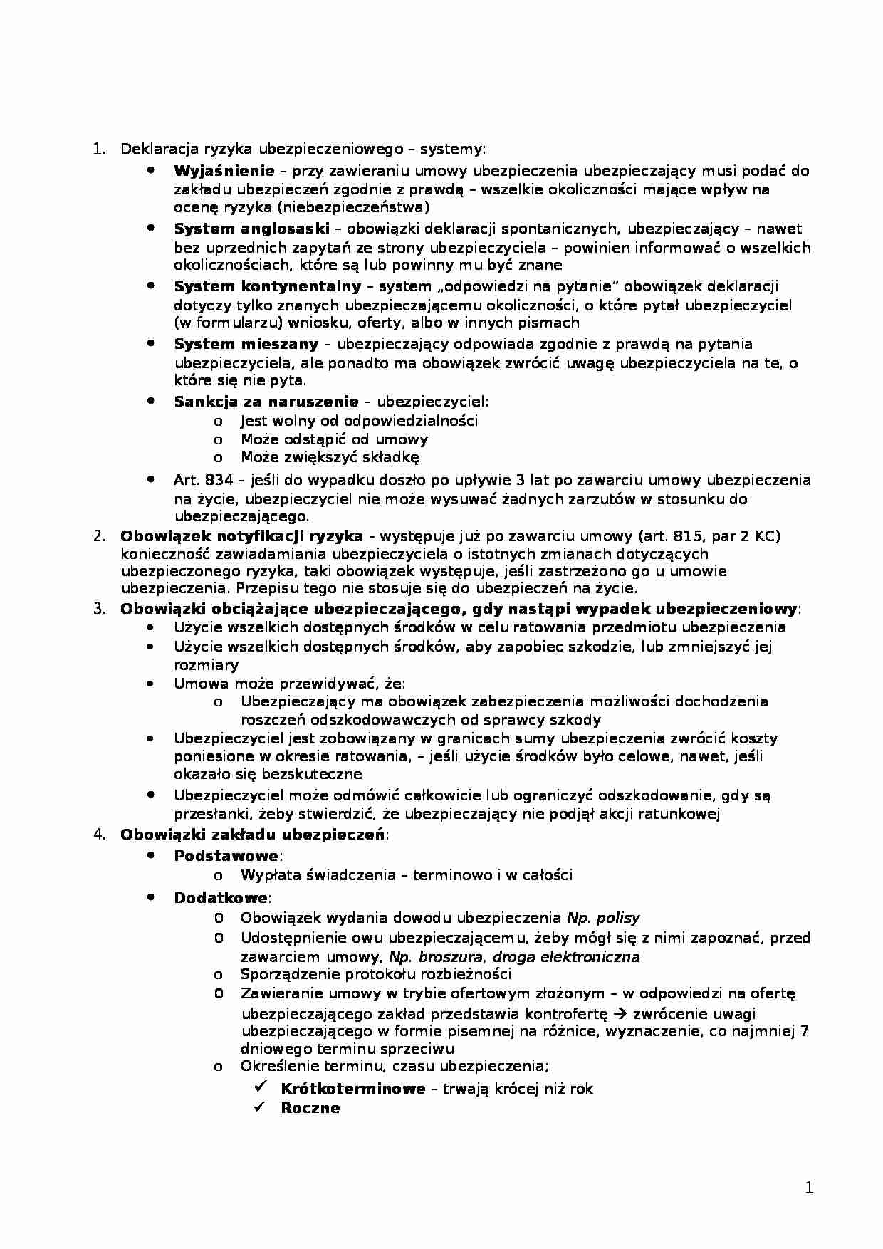 Obowiązki ubezpieczyciela - opracowanie - strona 1
