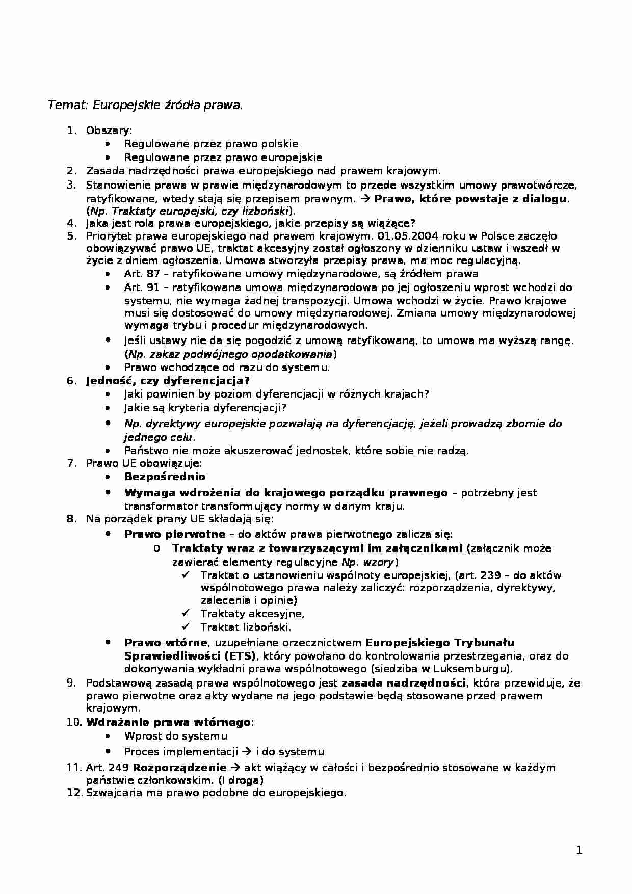 Europejskie źródła prawa - strona 1